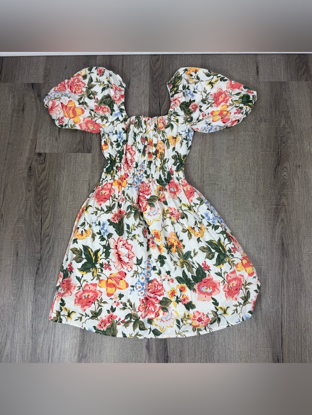 Faithfull The Brand Nikoleta Mini Dress Floral Linen Size Small Puff Sleeve - Picture 5 of 9